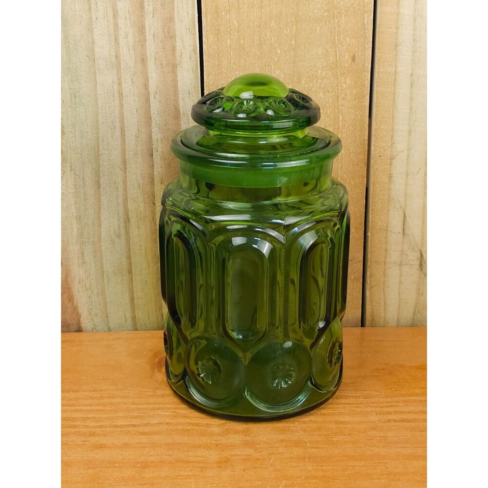 Vintage L.E. Smith Moon and Stars Emerald Green Glass Canister